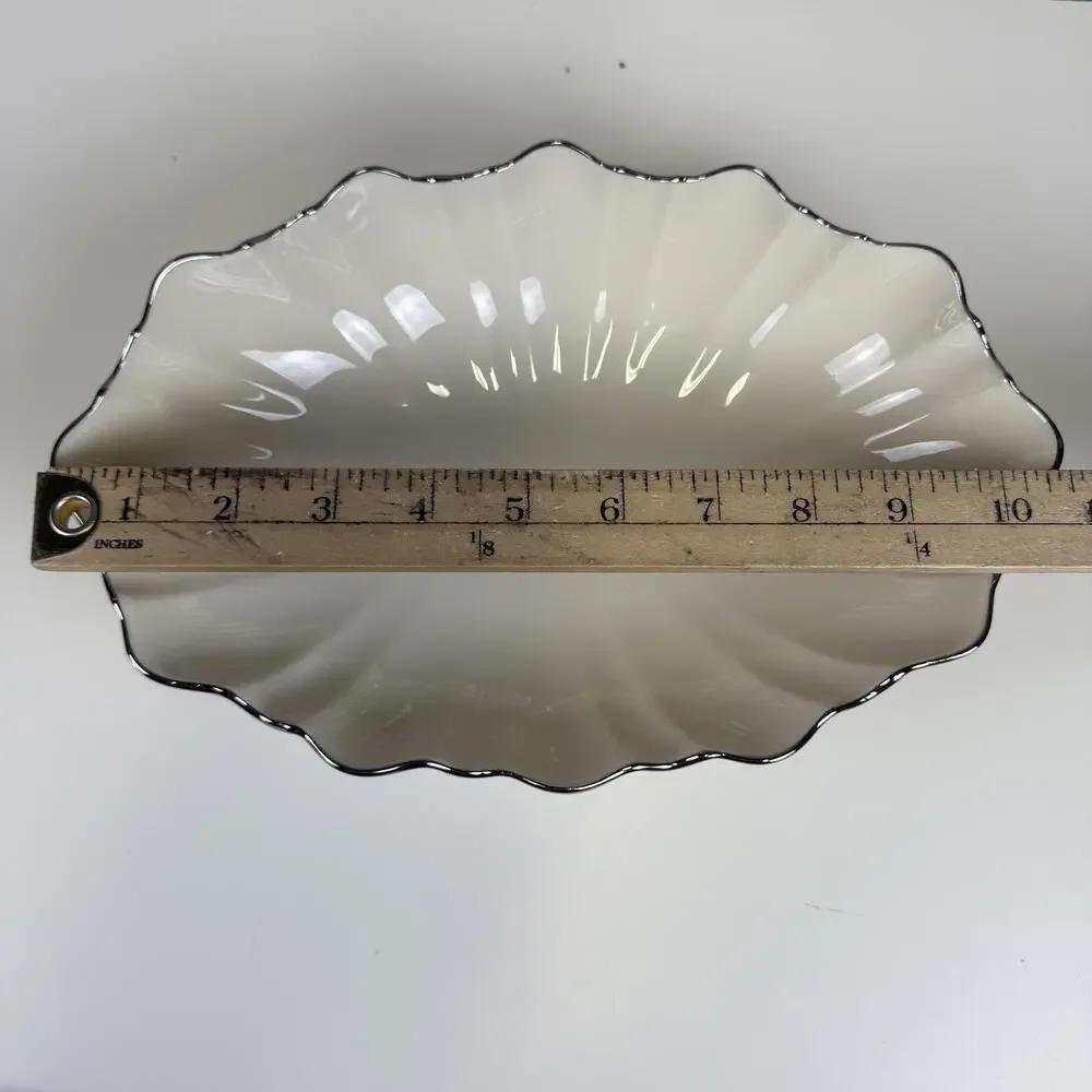 Vintage Lenox Made in USA White Oval Footed Bowl Black Trim